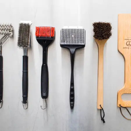 Display of different BBQ grill brush types